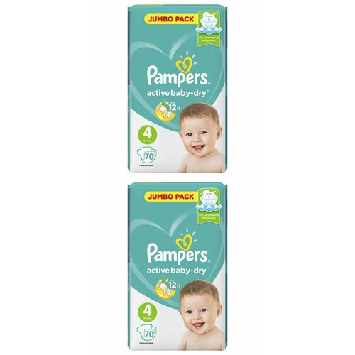 Pampers Подгузники детские Active Baby-Dry, 9-14 кг, 4 размер, 70 шт, 2 упаковки/