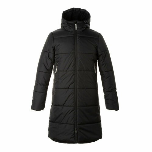 Куртка Huppa зимняя, удлиненная, светоотражающие элементы, подкладка, водонепроницаемость, несъемный капюшон, мембрана, карманы, регулируемый капюшон, утепленная, ветрозащита, манжеты, размер 158, черный