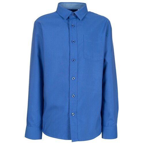 Школьная рубашка Tsarevich, прямой силуэт, на пуговицах, длинный рукав, манжеты, размер 140-146, синий