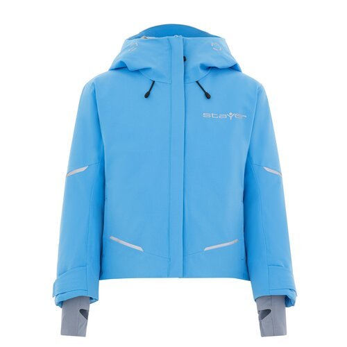 Горнолыжная куртка STAYER для девочек, мембранная, капюшон, светоотражающие элементы, карман для ски-пасса, регулируемый капюшон, водонепроницаемая, защита от попадания снега, герметичные швы, карманы, регулируемые манжеты, размер 158, голубой
