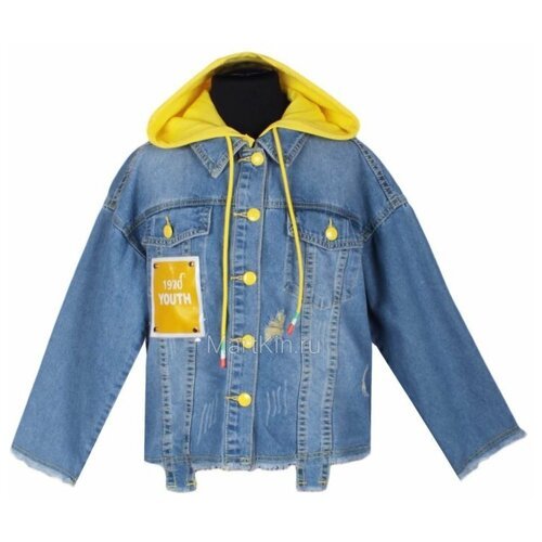 Джинсовая куртка Deloras, демисезон/зима укороченная, размер 122, голубой, желтый