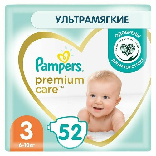 Подгузники Pampers Premium Care 6-10кг Размер 3 52шт х 2шт