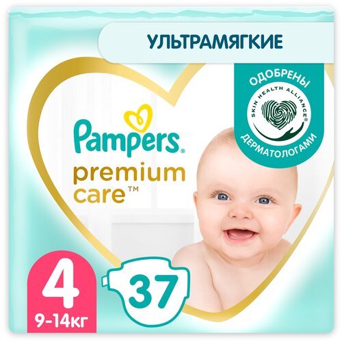 Pampers подгузники Premium Care 4, 9-14 кг, 37 шт., , белый