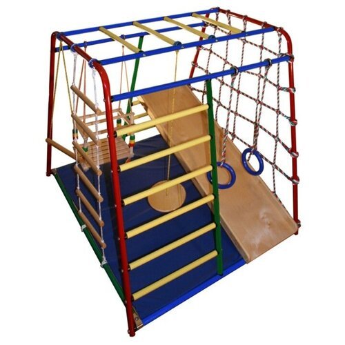 Детский спортивный комплекс Вертикаль 'Весёлый Малыш MAXI' (металлические перекладины), фанерная горка, разноцветный
