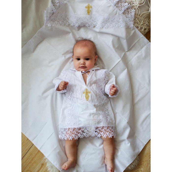 Крестильная одежда Папитто Крестильный набор для мальчика: рубашка и пеленка 85х85