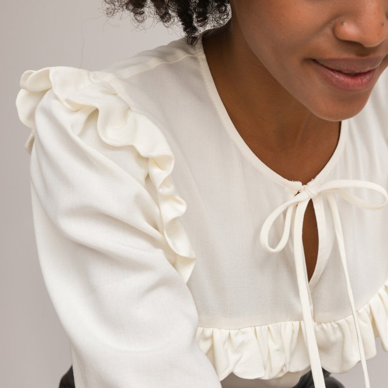 Блузка с круглым вырезом и длинными рукавами 42 (FR) - 48 (RUS) белый
