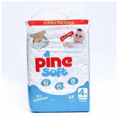 Подгузники детские Pine Soft 4+ Maxi Plus (9-16 kg), 64 шт 9197599