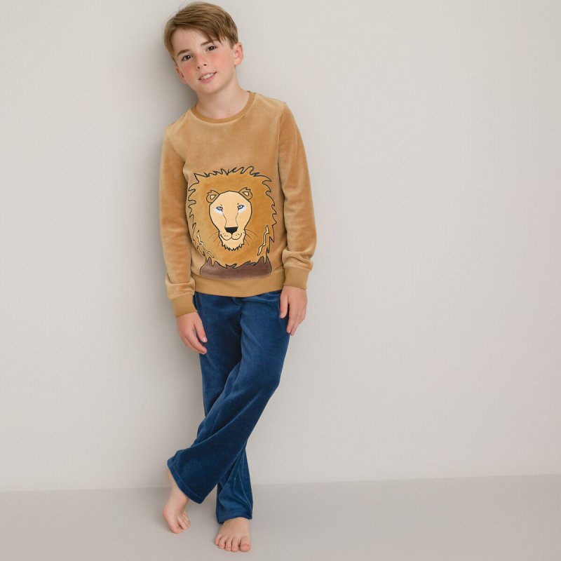 Пижама из велюра принт лев 3 года - 94 см каштановый