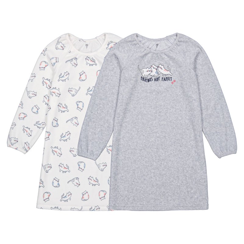 Комплект из двух ночных рубашек из велюра с принтом кошки 4 года - 102 см бежевый