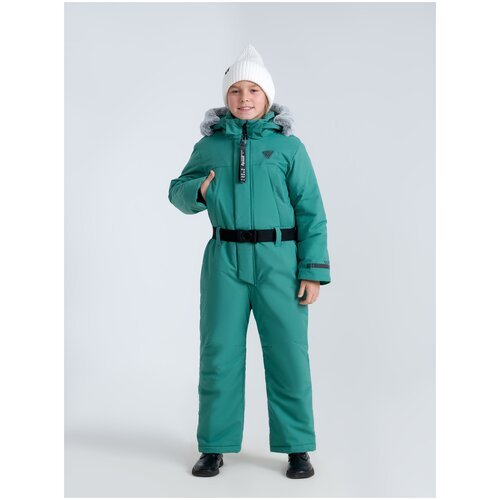 Комбинезон Sherysheff детский, утепленный, карманы, съемный капюшон, мембранный, штрипки, светоотражающие элементы, капюшон, размер 146, зеленый