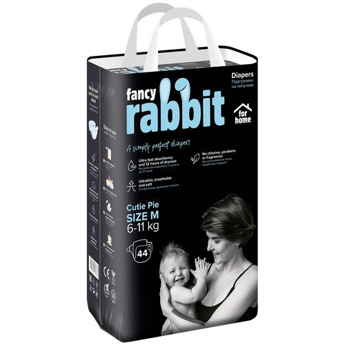 Fancy Rabbit for home подгузники M, 6-11 кг, 44 шт., белый