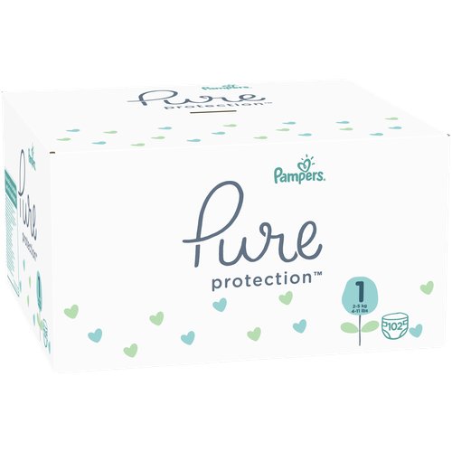 Pampers подгузники Pure Protection 1 (2-5 кг), 102 шт., белый