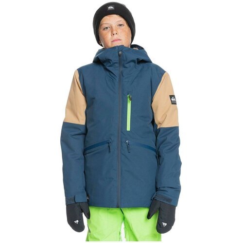 Горнолыжная куртка Quiksilver для мальчиков, капюшон, утепленная, водонепроницаемая, размер 16, 175, синий, зеленый