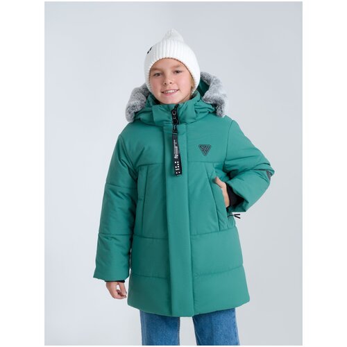 Парка Sherysheff зимняя, защита от попадания снега, съемный капюшон, карманы, светоотражающие элементы, мембрана, подкладка, размер 146, зеленый