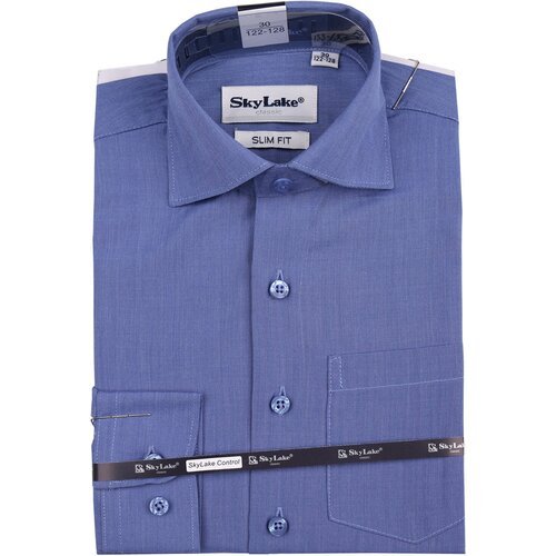 Школьная рубашка Sky Lake, полуприлегающий силуэт, на пуговицах, длинный рукав, манжеты, размер 31/128, синий