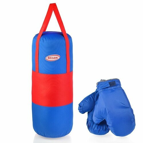 Набор для бокса Belon груша 60х25 см с перчатками, красный, синий, ткань 'Оксфорд' (НБ-005-КрС)