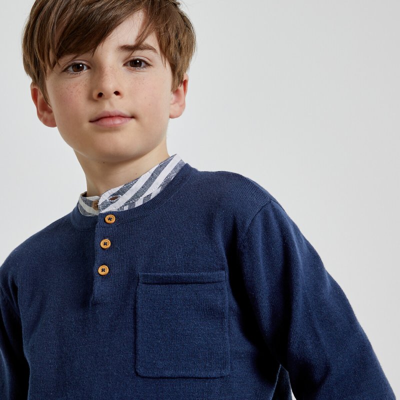 Пуловер с тунисским вырезом из тонкого трикотажа 14 лет - 162 см синий