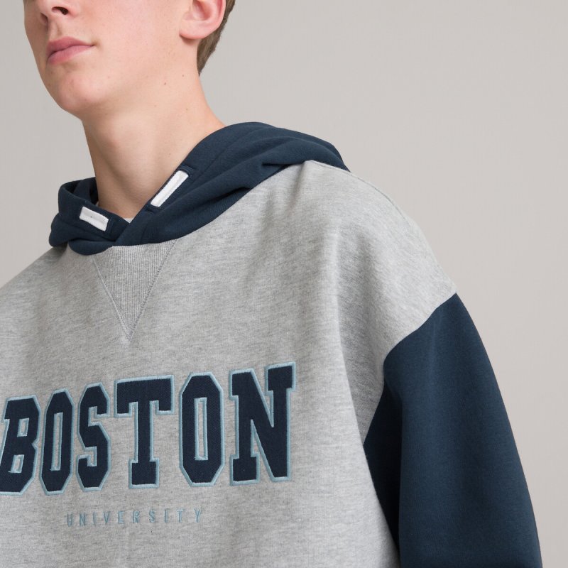 Свитшот оверсайз с капюшоном вышивка Boston спереди XS синий