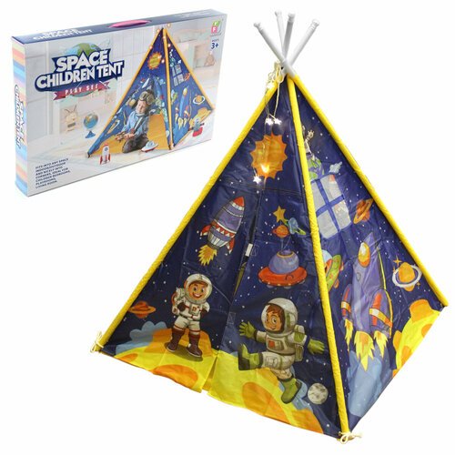 Детская игровая палатка 'Космос' с гирляндой, Veld Co / Домик вигвам для детей, шалаш