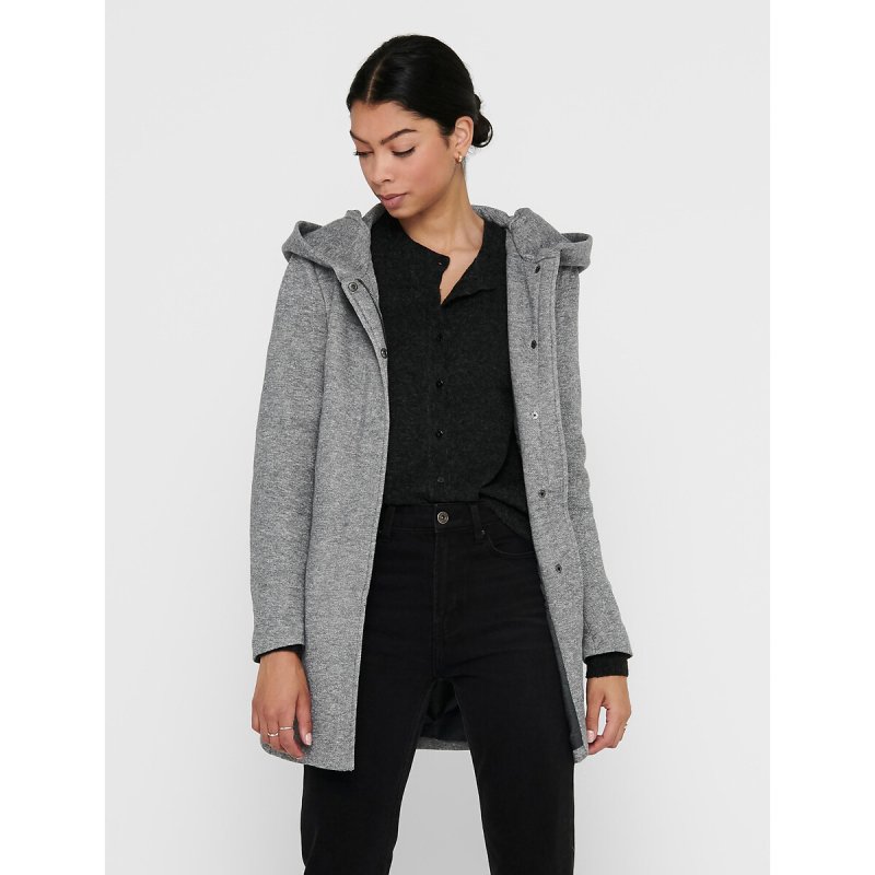 Пальто тонкое с капюшоном из бархатистого материала L серый