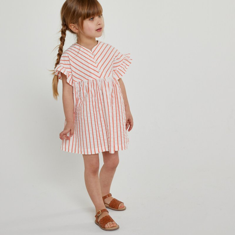 Платье с воланами из легкой полосатой ткани 2 года - 86 см оранжевый