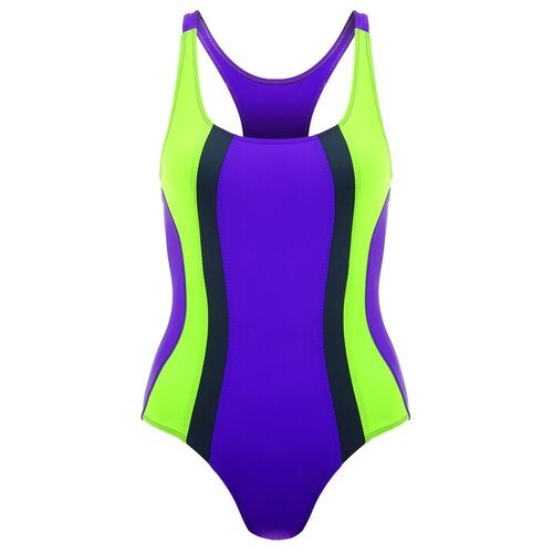 Купальник для плавания сплошной, цвет ярко фиолетовый/зелёный/тёмно-серый, размер 42