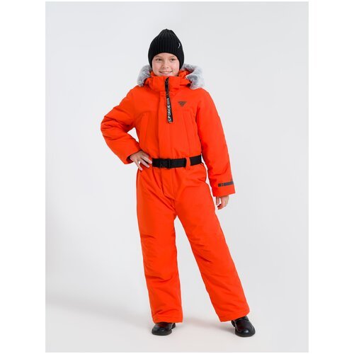 Комбинезон Sherysheff детский, утепленный, карманы, съемный капюшон, мембранный, штрипки, светоотражающие элементы, капюшон, размер 134, оранжевый