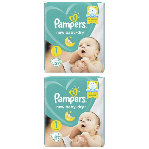 Pampers Подгузники детские New Baby-Dry для новорожденных, 2-5 кг, 1 размер, 27 шт, 2 упаковки /