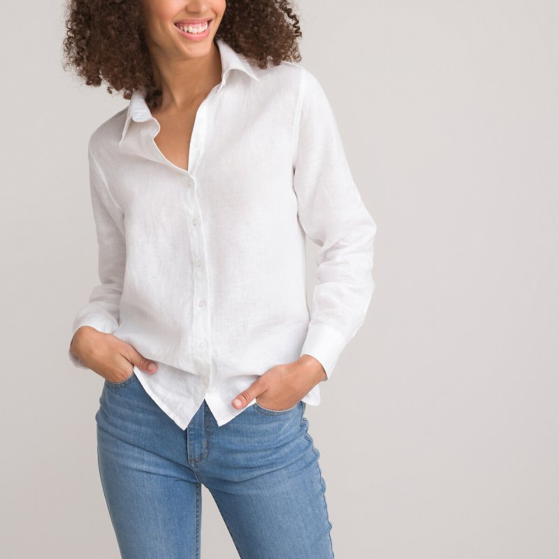 Рубашка из льна с длинными рукавами 34 (FR) - 40 (RUS) белый