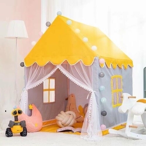 Палатка детская игровая , детский домик ( цвет серо-желтый)