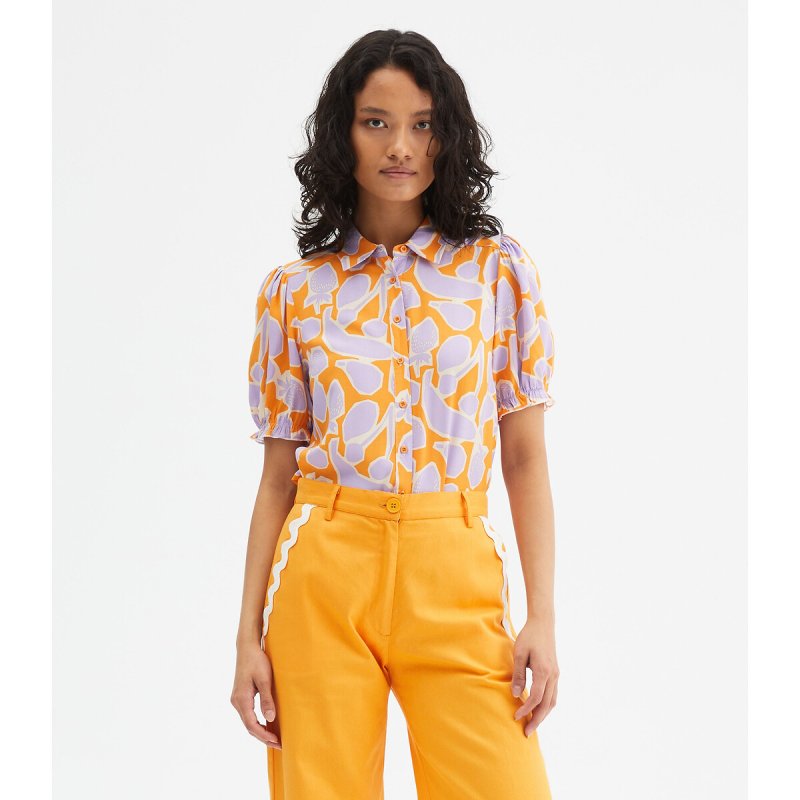 Блузка с принтом и короткими рукавами с напуском XL оранжевый