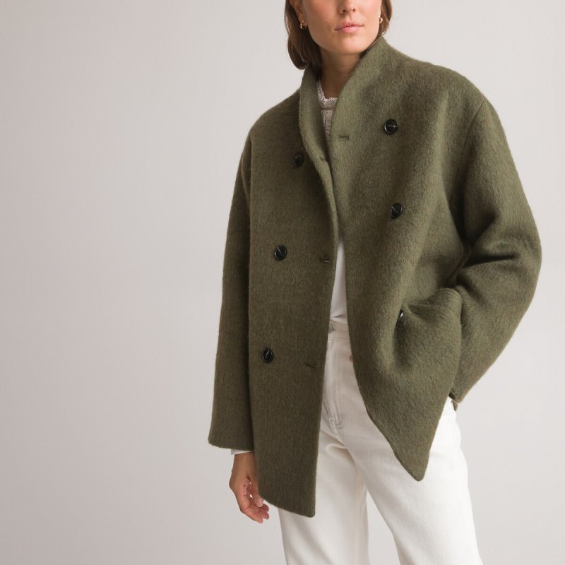 Пальто короткое из искусственного меха с двубортной застежкой 38 (FR) - 44 (RUS) зеленый