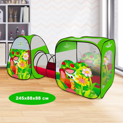 Палатка Наша игрушка Веселая улитка с туннелем SG7015-B, зеленый/красный/прозрачный